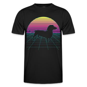 Vaporwave Teckel Chien Teckel 80s années 90 - T-shirt sport Homme - noir - Devant - AI Model Male 178 dark (178cm)
