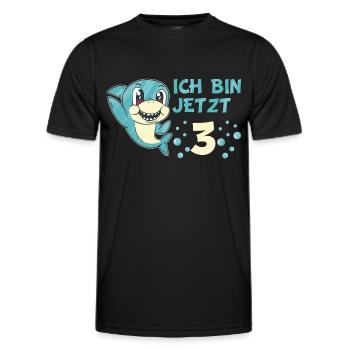 3 Geburtstag Kindergeburtstag Hai Spruch Kind - Männer Funktions-T-Shirt - Schwarz - Vorne - AI Model Male 178 dark (178cm)