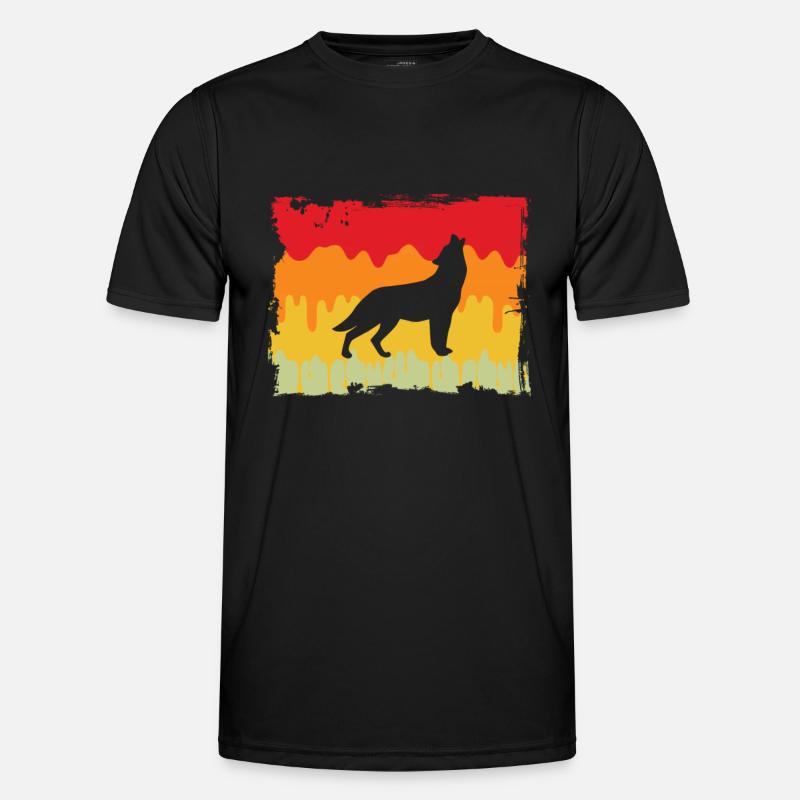 Wolf Retro - Männer Funktions-T-Shirt - Schwarz