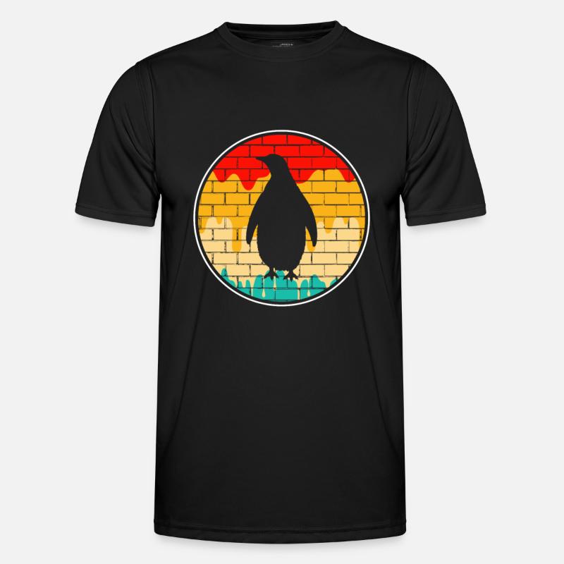 Retro Pinguin - Männer Funktions-T-Shirt - Schwarz