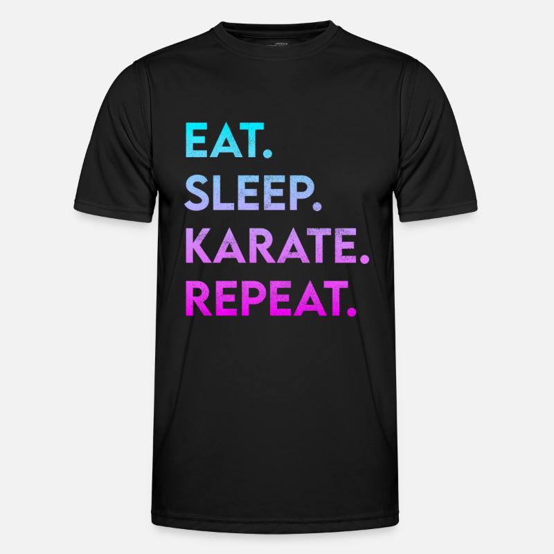 eat sleep karate repeat Männer Funktions-T-Shirt