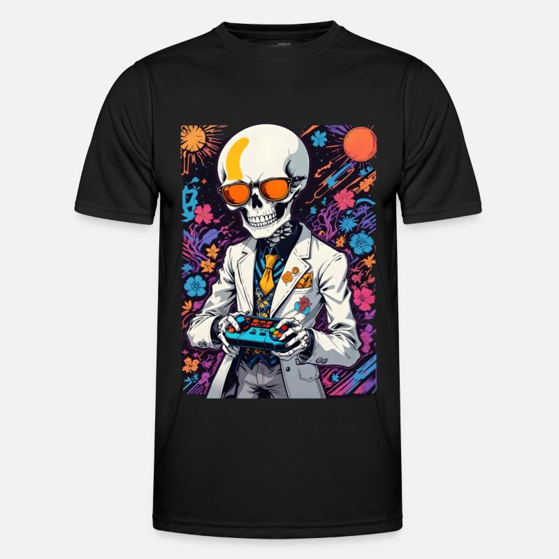 Retro Gamer Skeleton with Controller Console Games Men's Functional T-Shirt