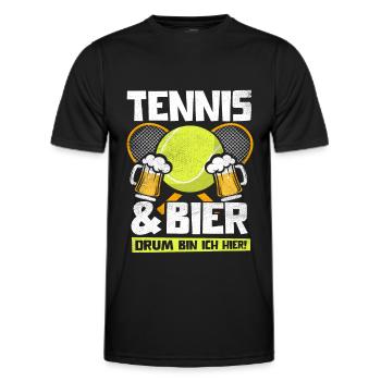 TENNIS UND BIER DRUM BIN ICH HIER TENNISSPIELER - Männer Funktions-T-Shirt - Schwarz - Vorne - AI Model Male 178 dark (178cm)