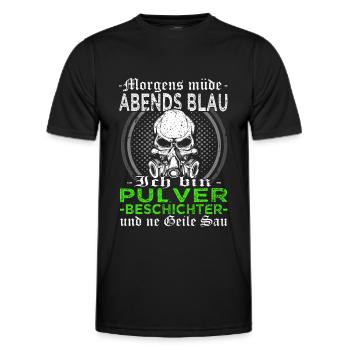 Pulverbeschichtung - Oberflächenveredlung - Männer Funktions-T-Shirt - Schwarz - Vorne - AI Model Male 178 dark (178cm)