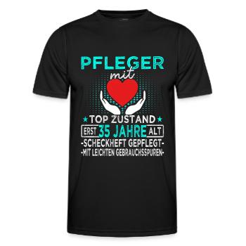 Pfleger 35 Jahre - Altenpfleger - Pflegekraft - Männer Funktions-T-Shirt - Schwarz - Vorne - AI Model Male 178 dark (178cm)
