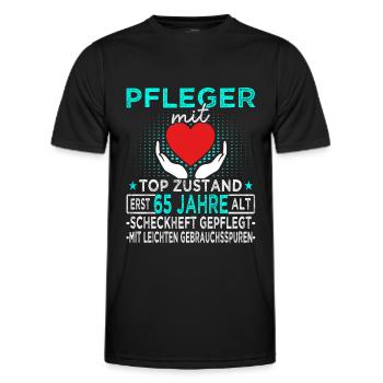 Pfleger 65 Jahre - Altenpfleger - Pflegekraft - Männer Funktions-T-Shirt - Schwarz - Vorne - AI Model Male 178 dark (178cm)