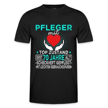 Pfleger 70 Jahre - Altenpfleger - Pflegekraft - Männer Funktions-T-Shirt - Schwarz - Vorne - AI Model Male 178 dark (178cm)