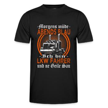 LKW Fahrer & Trucker - Fernfahrer mit Lastwagen - Männer Funktions-T-Shirt - Schwarz - Vorne - AI Model Male 178 dark (178cm)