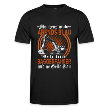 Morgens müde abends blau Baggerfahrer - Bagger - Männer Funktions-T-Shirt - Schwarz - Vorne - AI Model Male 178 dark (178cm)