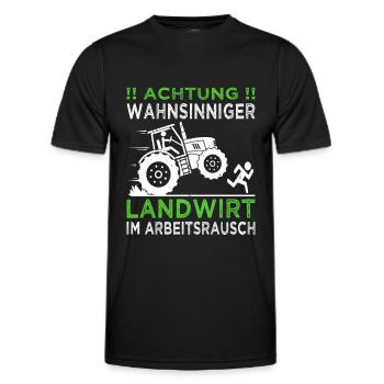 Achtung wahnsinniger Landwirt - Traktoren, Bauern - Männer Funktions-T-Shirt - Schwarz - Vorne - AI Model Male 178 dark (178cm)
