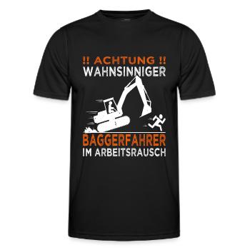 Bagger, Baustelle, Achtung wahnsinniger Baggerfahr - Männer Funktions-T-Shirt - Schwarz - Vorne - AI Model Male 178 dark (178cm)
