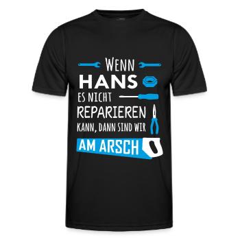 Lustiger Heimwerker und Handwerker Spruch Hans - Männer Funktions-T-Shirt - Schwarz - Vorne - AI Model Male 178 dark (178cm)