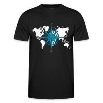 Windrose oder Kompassrose mit weißer Weltkarte - Männer Funktions-T-Shirt - Schwarz - Vorne - AI Model Male 178 dark (178cm)