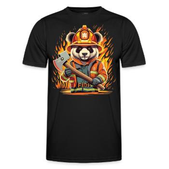 Courageux en action : la Panda des pompiers en service - T-shirt sport Homme - noir - Devant - AI Model Male 178 dark (178cm)