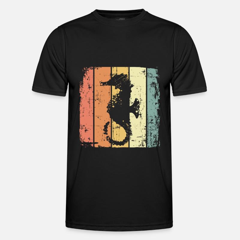 Seepferdchen retro Tauchen Schwimmen - Männer Funktions-T-Shirt - Schwarz