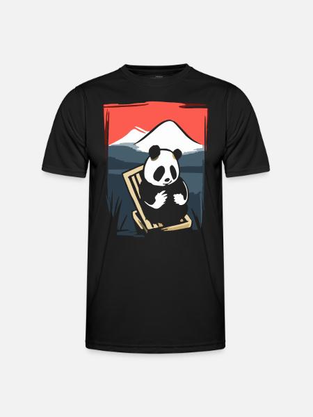 Japanische Rote Sonne: Chillender Panda - Männer Funktions-T-Shirt - Schwarz