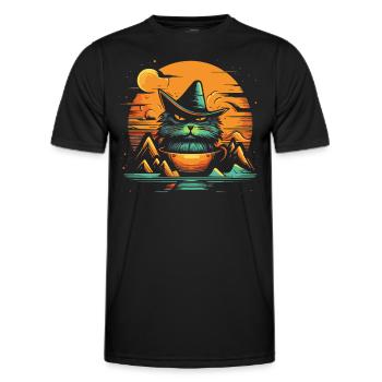 Une tasse pleine de Wizard Cat - T-shirt sport Homme - noir - Devant - AI Model Male 178 dark (178cm)
