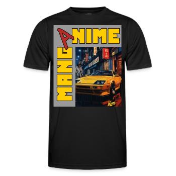 Manga Anime JDM Voiture de course de rue des années 90 - T-shirt sport Homme - noir - Devant - AI Model Male 178 dark (178cm)