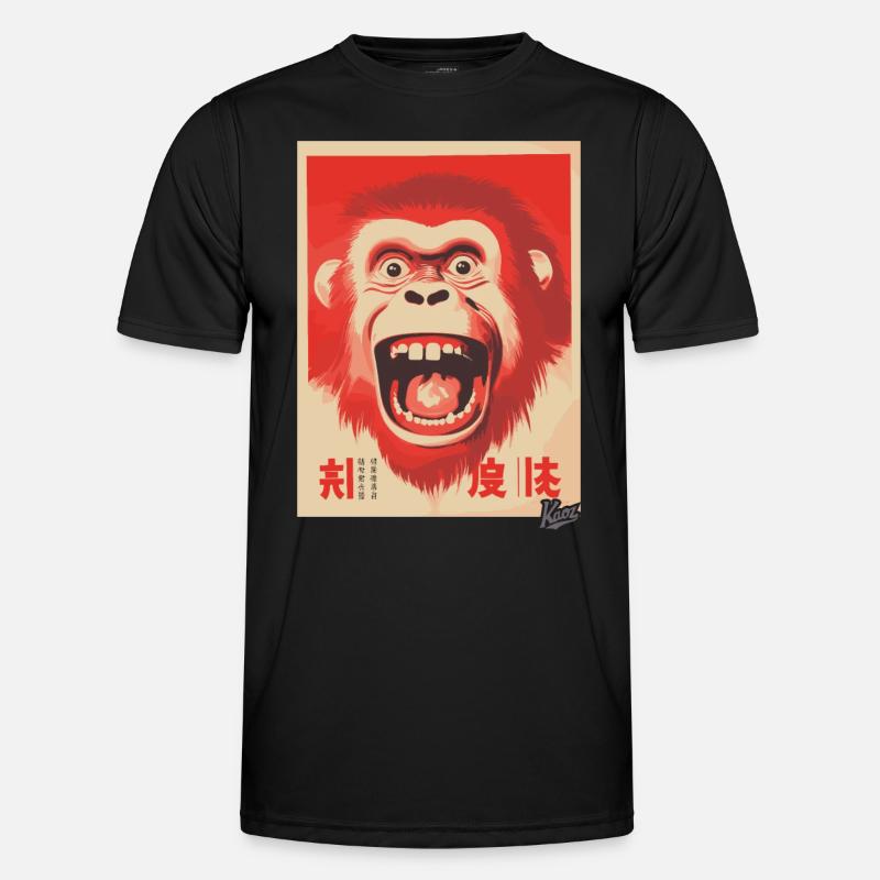 Angry happy crazy japanese monkey - Men's Functional T-Shirt - black