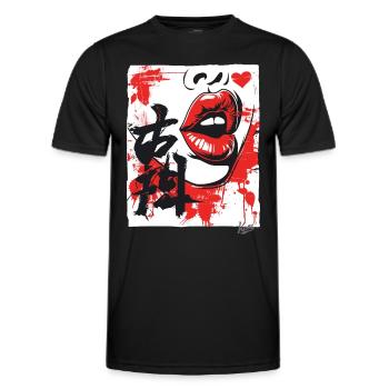 Coeurs japonais : embrasser la bouche et les lèvres - T-shirt sport Homme - noir - Devant - AI Model Male 178 dark (178cm)