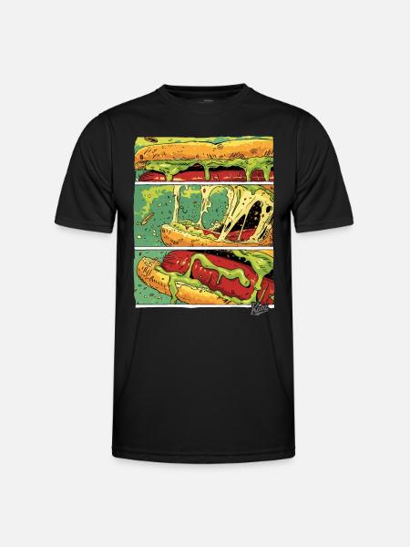 Comic-Panels: Käse-Monster-Wurst im Brötchen - Männer Funktions-T-Shirt - Schwarz