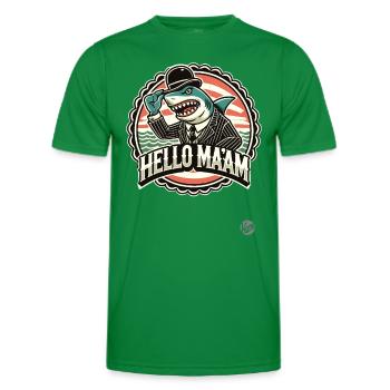 The Gentle Shark: Hello, madam, - Men's Functional T-Shirt - kelly green - Front - AI Model Male 178 dark (178cm)