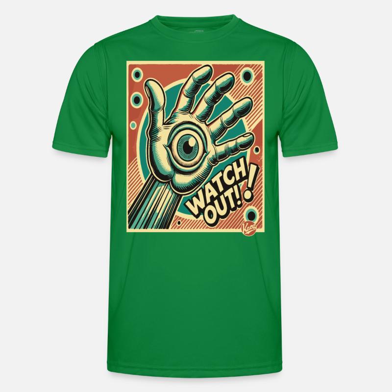 Space Zombie - Main Rétro avec Œil, Attention ! T-shirt sport Homme