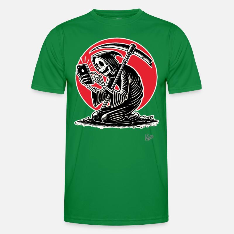 Sensenmann als Doom-Scroller und Smartphone-Zombie Männer Funktions-T-Shirt