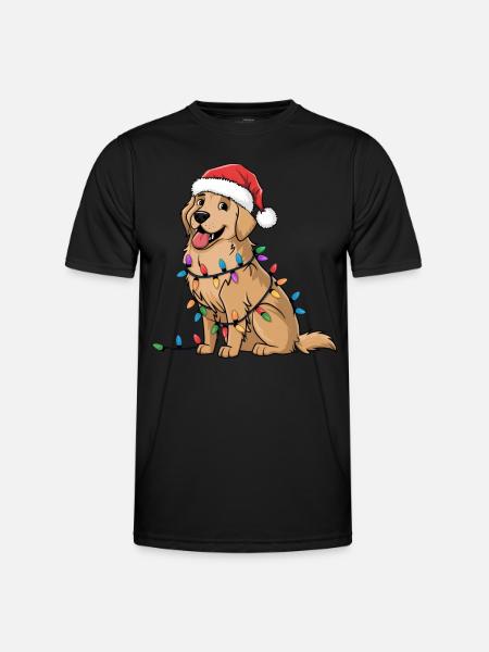Golden Retriever Lampki świąteczne Xmas Dogs Prezenty - Funkcjonalna koszulka męska - czarny