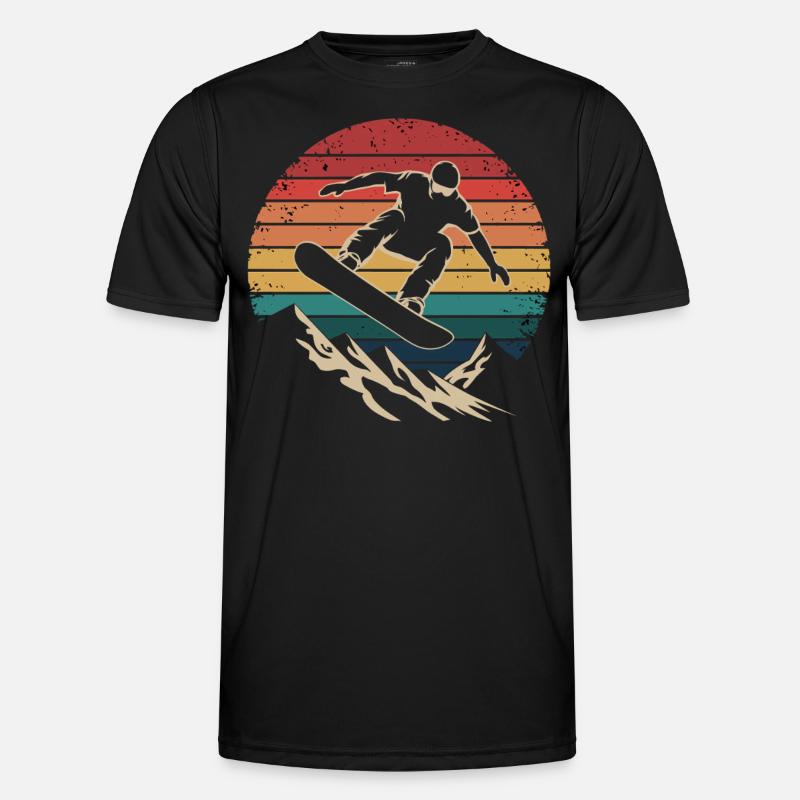Retro Snowboarding Mountain Sunset Snowboard - Men's Functional T-Shirt - black