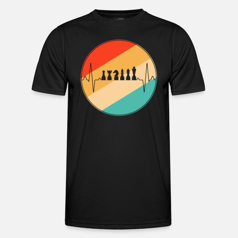 Schach Retro Herzschlag - Männer Funktions-T-Shirt - Schwarz