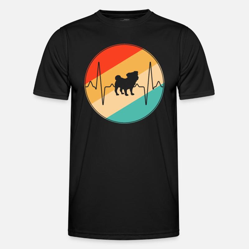 Mops Retro Herzschlag - Männer Funktions-T-Shirt - Schwarz