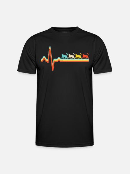Cat Retro Heartbeat - Men's Functional T-Shirt - black