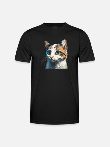 Dessin de chat mignon - T-shirt sport Homme - noir