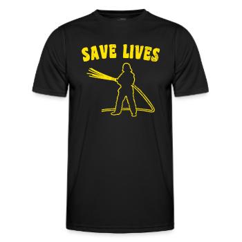 Slogan des pompiers - T-shirt sport Homme - noir - Devant - AI Model Male 178 dark (178cm)