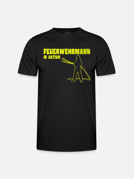 Feuerwehrmann in Aktion - Männer Funktions-T-Shirt - Schwarz