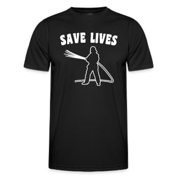 Slogan des pompiers - T-shirt sport Homme - noir - Devant - AI Model Male 178 dark (178cm)
