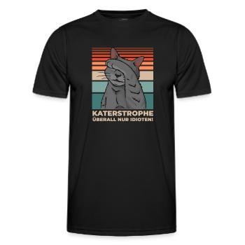 Graue Katze Katastrophe überall Idioten Lustig - Männer Funktions-T-Shirt - Schwarz - Vorne - AI Model Male 178 dark (178cm)