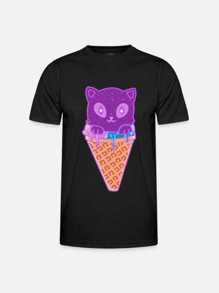 Katze Eiskreme Eiscrem - Männer Funktions-T-Shirt - Schwarz
