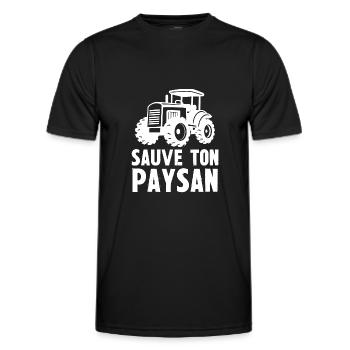 sauve ton paysan - T-shirt sport Homme - noir - Devant - AI Model Male 178 dark (178cm)