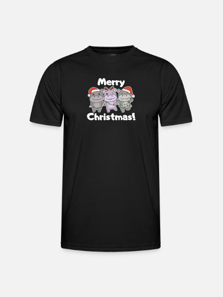 Hippo Weihnachts Tiere süße Hippos Merry Christmas - Männer Funktions-T-Shirt - Schwarz