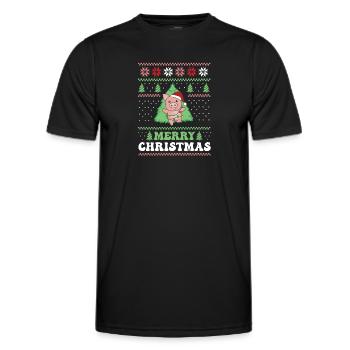 Merry Christmas retro ugly christmas Schwein - Männer Funktions-T-Shirt - Schwarz - Vorne - AI Model Male 178 dark (178cm)