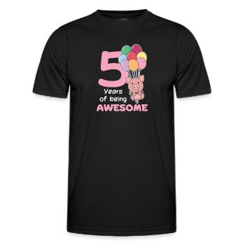 Pig for 5th birthday children five years old - Men's Functional T-Shirt - black - Front - AI Model Male 178 dark (178cm)
