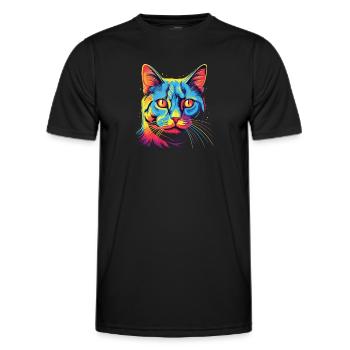 Watercolor Colorful Domestic Shorthair - Men's Functional T-Shirt - black - Front - AI Model Male 178 dark (178cm)