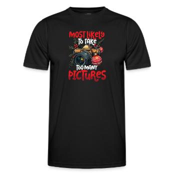 Most Likely To Take Too Many Pictures Christmas - Männer Funktions-T-Shirt - Schwarz - Vorne - AI Model Male 178 dark (178cm)