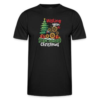 Wishing you a Steam-Powered Weihnachten - Männer Funktions-T-Shirt - Schwarz - Vorne - AI Model Male 178 dark (178cm)