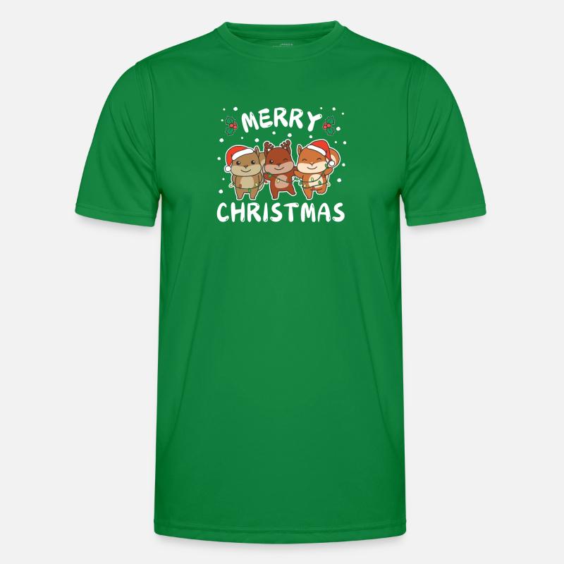 Merry Christmas süßes Eichhörnchen Männer Funktions-T-Shirt