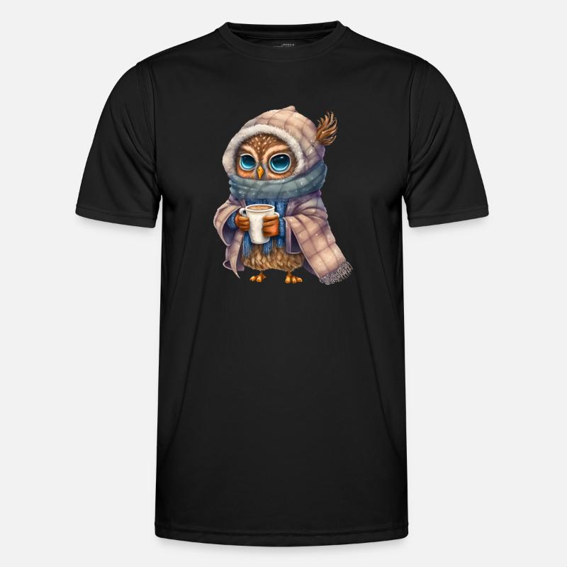 Nette Eule mit Kaffee - Männer Funktions-T-Shirt - Schwarz