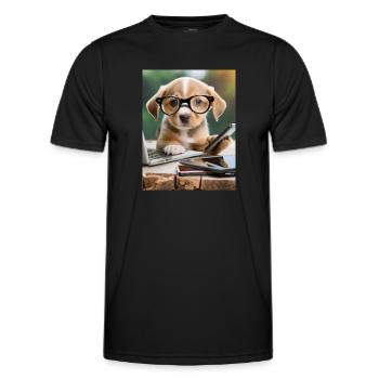 dog with glasses - Men's Functional T-Shirt - black - Front - AI Model Male 178 dark (178cm)