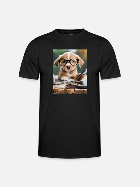 Hund mit Brille - Männer Funktions-T-Shirt - Schwarz
